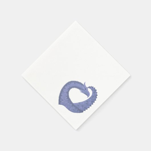 Blaugrauer Drache auf weiß Serviette (Ecke)