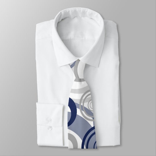 Blaugraues Abstraktes Circles-Muster Krawatte (Gebunden)