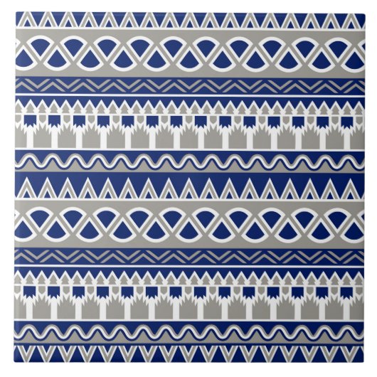 Blaugraues Aztec-Fliesenmuster Fliese (Vorderseite)