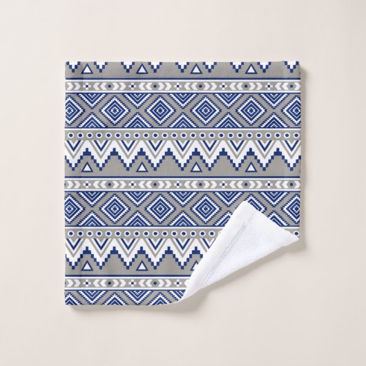 blaugraues Aztec-Muster Badhandtuch Set (Waschlappen)