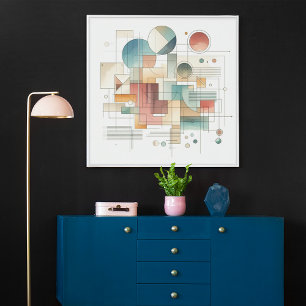 Blaugraues Beige-Rot abstraktes Kunstmuster Poster
