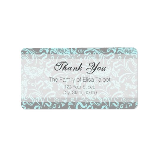 Blaugraues Blumenmuster Vielen Dank, dass Sie das Adressaufkleber (Vorne)