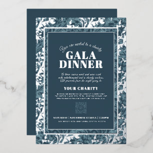 Blaugraues botanisches Muster Galadinner-Veranstal Folieneinladung