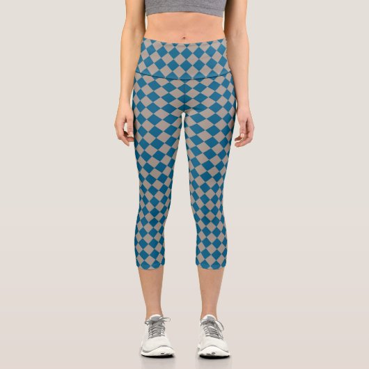 Blaugraues Diamantmuster mit Karos Capri Leggings (Vorderseite)