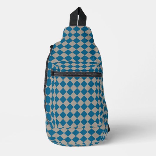 Blaugraues Diamantmuster mit Karos Crossbody Bag (Vorderseite)