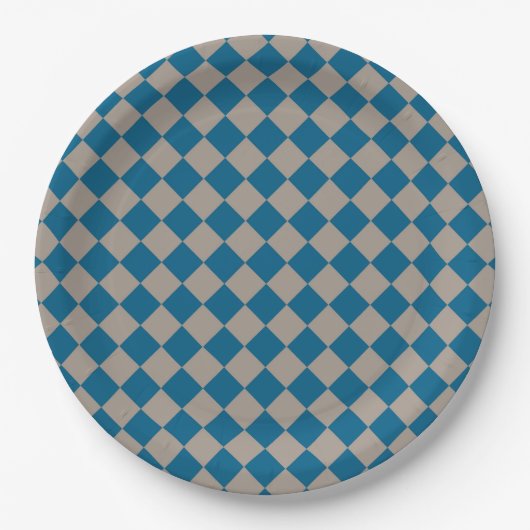 Blaugraues Diamantmuster mit Karos Pappteller (Vorderseite)
