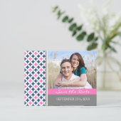 Blaugraues Foto Save the Date Hochzeitskarten Ankündigungspostkarte (Stehend Vorderseite)