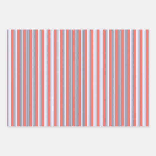 Blaugraues Fünf-Streifen-Muster mit lebender Koral Geschenkpapier Set (Vorderseite 3)