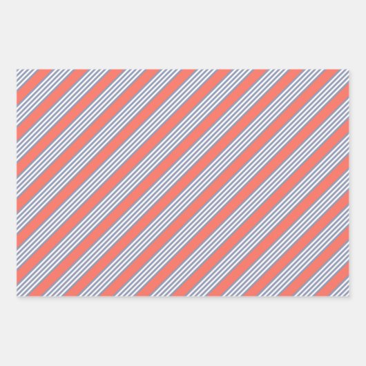 Blaugraues Fünf-Streifen-Muster mit lebender Koral Geschenkpapier Set (Vorderseite 2)