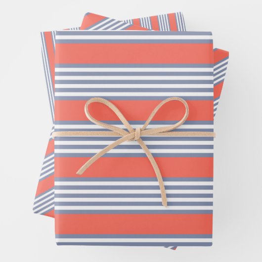 Blaugraues Fünf-Streifen-Muster mit lebender Koral Geschenkpapier Set (Beispiel)