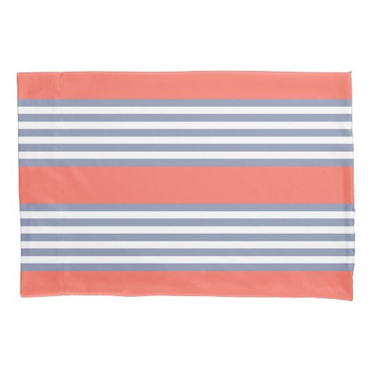 Blaugraues Fünf-Streifen-Muster mit lebender Koral Kissenbezug (Vorderseite)