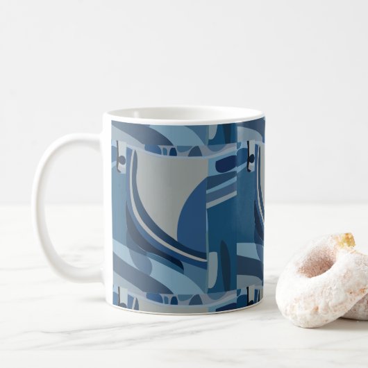 Blaugraues geometrisches Abstraktes Muster Kaffeetasse (Mit Donut)