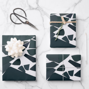 Blaugraues modernes geometrisches Muster Geschenkpapier Set