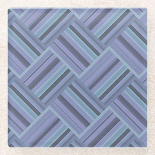 Blaugraues Muster der diagonalen Streifen Glasuntersetzer (Vorderseite)