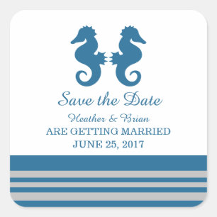 Blaugraues nautisches Seepferd Save the Date Quadratischer Aufkleber
