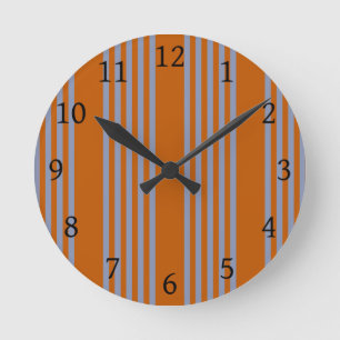 Blaugraues und verbranntes 5-Streifen-Muster Runde Wanduhr
