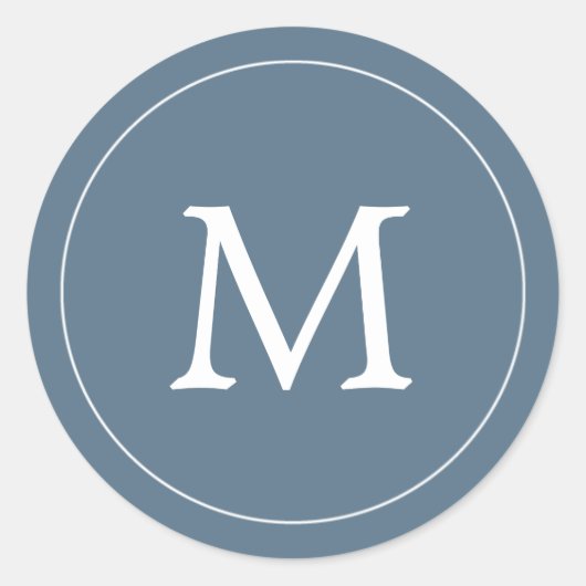 Blaugraues und weißes Monogramm-Siegel Runder Aufkleber (Vorderseite)