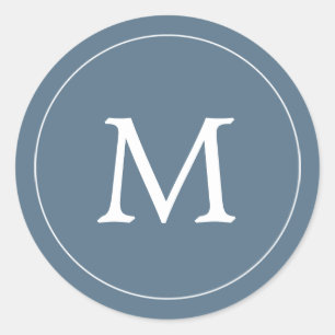 Blaugraues und weißes Monogramm-Siegel Runder Aufkleber