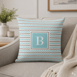 Blaugraues Zickzack Monogramm Pillow Kissen