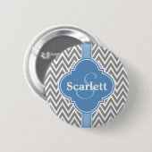 Blaugraues Zickzack Muster und Monogramm Button (Vorne & Hinten)