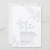 Blaugrauweißer Zweig der Hochzeit von Blätter Einladung (Vorderseite)