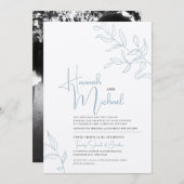 Blaugrauweißer Zweig der Hochzeit von Blätter Einladung (Vorne/Hinten)