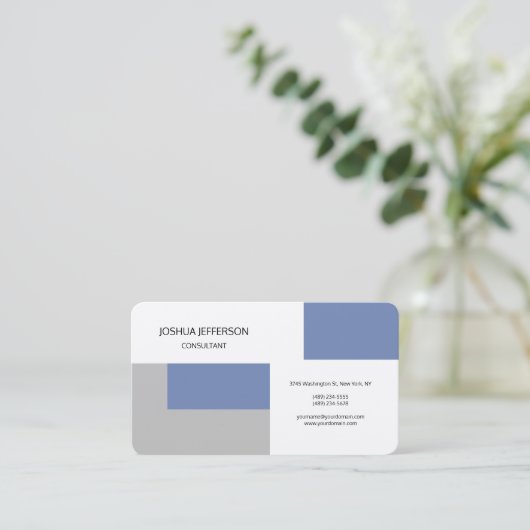Blaugrauweißes Design Modernes, Schlichtes Minimal Visitenkarte (Stehend Vorderseite)