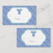 Blaugriechische Schlüssel- und Säulenhochzeit-Plat Platzkarte (Vorne/Hinten)