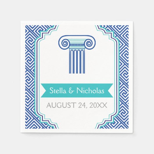 Blaugriechischer Schlüssel und Kolumne griechische Serviette (Vorderseite)