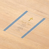 Blaugriechischer Schlüsselorthodox Christening Boy Acryleinladungen (Ablage )