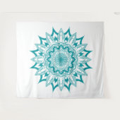Blaugrün auf weißer Mandala Wandteppich (Vorderseite (Horizontal))