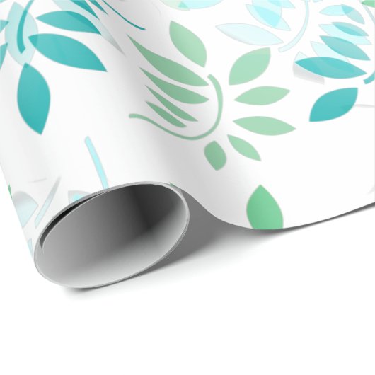 Blaugrün-Blätter Geschenkpapier (Rolleneckpunkt)