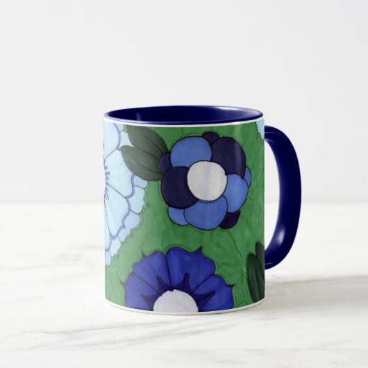Blaugrün blühende Tasse (VorderseiteRechts)