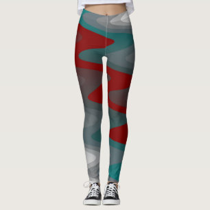 blaugrün bordeauxgraue Wellen Leggings