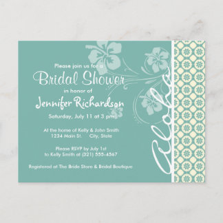 Blaugrün & Creme Floral; Aloha Einladungspostkarte