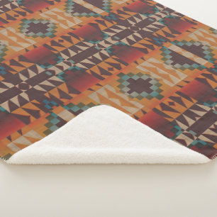 Blaugrün Dunkelrot Beige Braun Orange Stammeskunst Sherpadecke