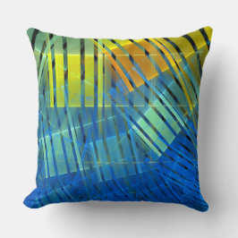 Blaugrün-Fraktal-Streifen Kissen