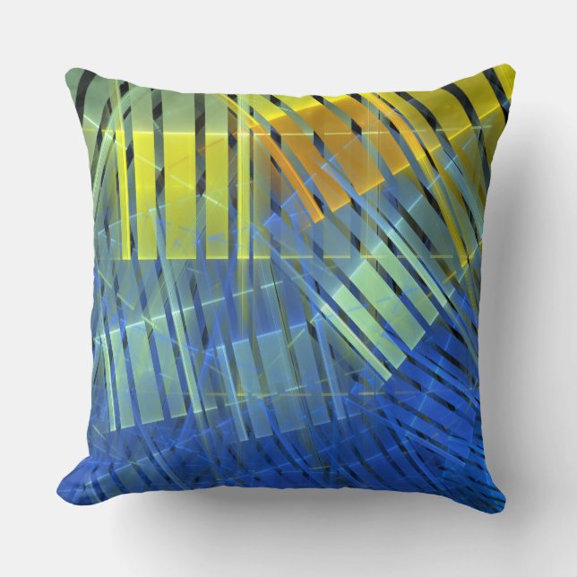 Blaugrün-Fraktal-Streifen Kissen (Vorderseite)
