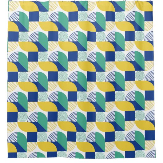 Blaugrün-gelb-Abstraktes geometrisches Muster Duschvorhang (Vorderseite)