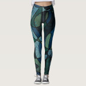 Blaugrün, gestanztes Glas, einzigartig Abstrakt Leggings (Vorderseite)