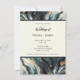 Blaugrün Gold Achat Moderne Eleganz Hochzeit Einladung