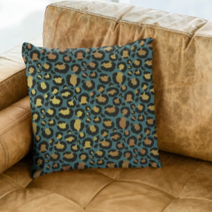 Blaugrün Gold Metallische Folie Glam Leopard Fell Kissen