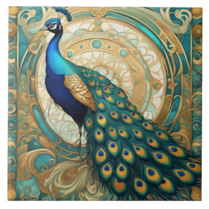 Blaugrün Gold Pfau Art Nouveau Art Deco Fliese