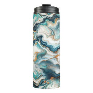 Blaugrün Gold Weiß Modern Marmor Achat Thermosbecher