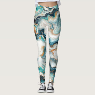 Blaugrün Gold Weiß Moderne Marmor Achat Hochzeit Leggings
