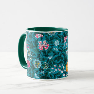 Blaugrün Grün Rot Pink Gelb Florales Muster Tasse