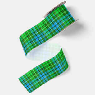 Blaugrün kariert Tartan Grün Satinband