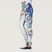 Blaugrün Lila Grau Einziges Muster Leggings (Links)