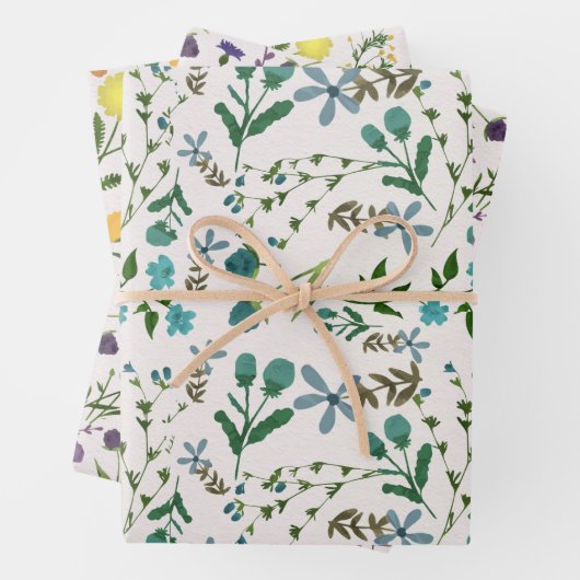 Blaugrün Lila orange Gelbe Blütenfarbe Geschenkpapier Set (Beispiel)