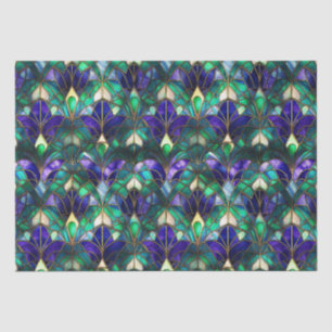Blaugrün, Lila und Gold Pfau Buntglas Seidenpapier